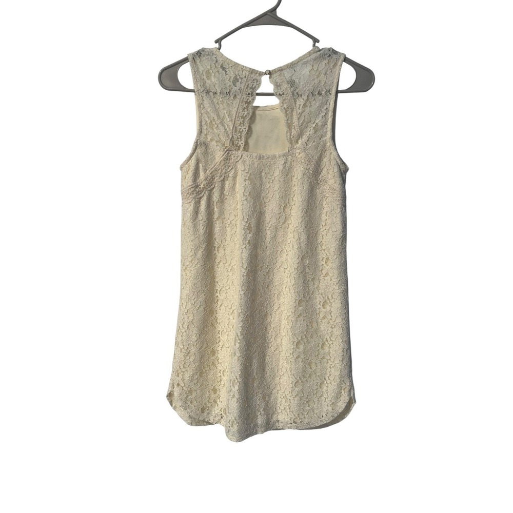 Monteau Los Angeles Women Cream Floral Lace Sleeveless Keyhole Back Blouse Small - Picture 2 of 6